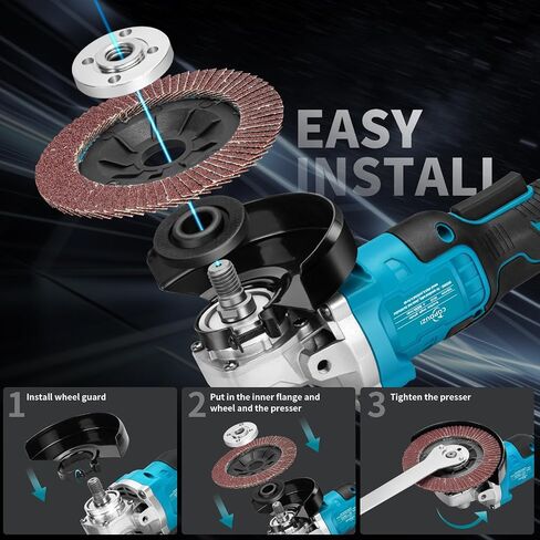 Cordless Angle Grinder 5", 21V Brushless Grinder Tool Kit with 2 x 4.0Ah Battery, 8000RPM Power Amoladora Inalambrica with 15pcs Cutting Discs for Metal Cutting, Grinding, Polishing in Kuwait