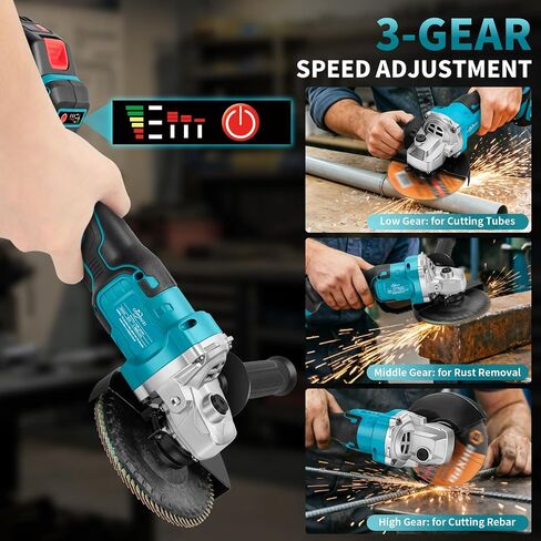 Cordless Angle Grinder 5", 21V Brushless Grinder Tool Kit with 2 x 4.0Ah Battery, 8000RPM Power Amoladora Inalambrica with 15pcs Cutting Discs for Metal Cutting, Grinding, Polishing in Kuwait