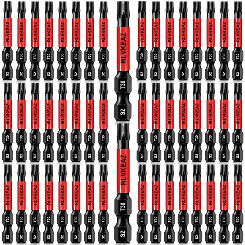 50-Pack T30 Torx Bit, RLVKEAZ 2-Inch Magnetic T30 Bits for Impact Driver | S2 Alloy Steel T30 Star Bits for Drill, CNC-Machined Tips, 1/4-Inch Hex Shank for Decking, Framing, Subfloor Work in Kuwait