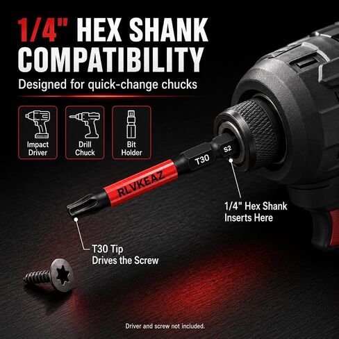 50-Pack T30 Torx Bit, RLVKEAZ 2-Inch Magnetic T30 Bits for Impact Driver | S2 Alloy Steel T30 Star Bits for Drill, CNC-Machined Tips, 1/4-Inch Hex Shank for Decking, Framing, Subfloor Work in Kuwait