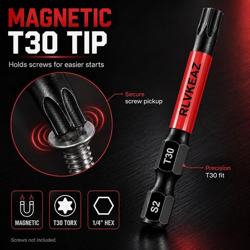 50-Pack T30 Torx Bit, RLVKEAZ 2-Inch Magnetic T30 Bits for Impact Driver | S2 Alloy Steel T30 Star Bits for Drill, CNC-Machined Tips, 1/4-Inch Hex Shank for Decking, Framing, Subfloor Work in Kuwait