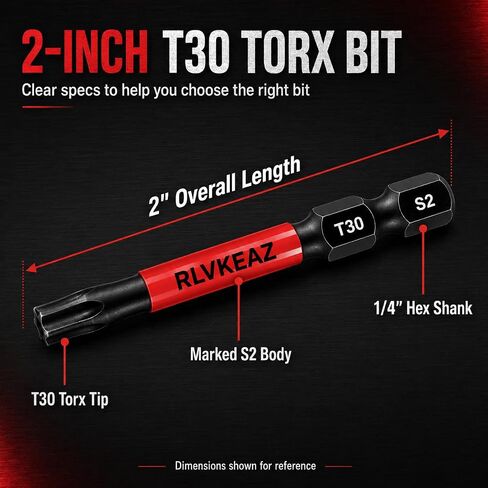 50-Pack T30 Torx Bit, RLVKEAZ 2-Inch Magnetic T30 Bits for Impact Driver | S2 Alloy Steel T30 Star Bits for Drill, CNC-Machined Tips, 1/4-Inch Hex Shank for Decking, Framing, Subfloor Work in Kuwait