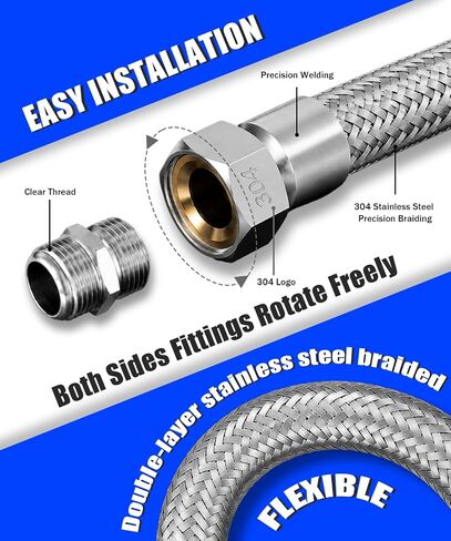 Industrial Grade 3/4" NPT Compressor Jumper Hose 20", Stainless Steel Flexible Air Line,360° Swivel Ends, 450 PSI&750°F High Temp & Pressure Resistance for Compressed Air Systems in Kuwait
