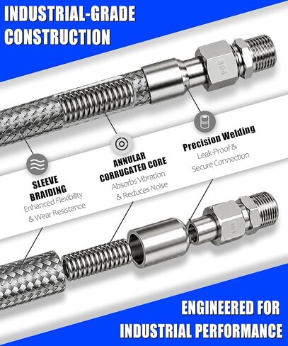 Industrial Grade 3/4" NPT Compressor Jumper Hose 20", Stainless Steel Flexible Air Line,360° Swivel Ends, 450 PSI&750°F High Temp & Pressure Resistance for Compressed Air Systems in Kuwait
