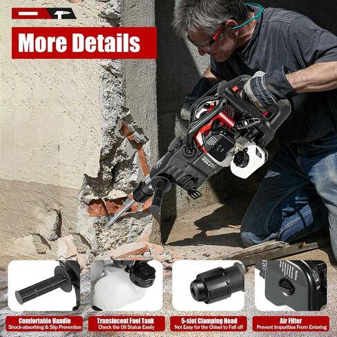 Hammer Drilling Machine，32.7CC 2-stroke High Power Engine Gas Powered Concrete Breaker 3 in 1 Multi-function Power Impact Hammer Pick Heavy Duty Electric Demolition Concrete Breaker in Kuwait