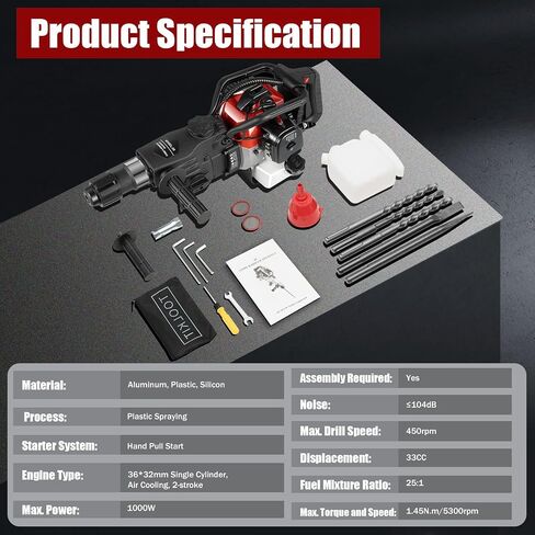 Hammer Drilling Machine，32.7CC 2-stroke High Power Engine Gas Powered Concrete Breaker 3 in 1 Multi-function Power Impact Hammer Pick Heavy Duty Electric Demolition Concrete Breaker in Kuwait