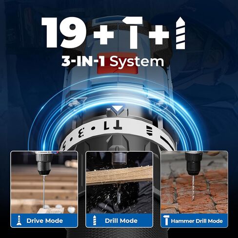 Dong Cheng 20V Brushless Hammer Drill, 1416in-lbs, 2 x 4.0Ah Battery, 1/2" Keyless Metal Chuck, 19+1+1 Clutch, Cordless Heavy-Duty Drill for Drilling Brick Wall, Metal, Wood in Kuwait