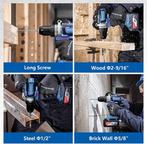 Dong Cheng 20V Brushless Hammer Drill, 1416in-lbs, 2 x 4.0Ah Battery, 1/2" Keyless Metal Chuck, 19+1+1 Clutch, Cordless Heavy-Duty Drill for Drilling Brick Wall, Metal, Wood in Kuwait