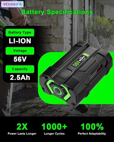 56V 2.5Ah Battery Compatible with EGO BA1400 BA2800 BA4200 Series with LED Power Indicator in Kuwait