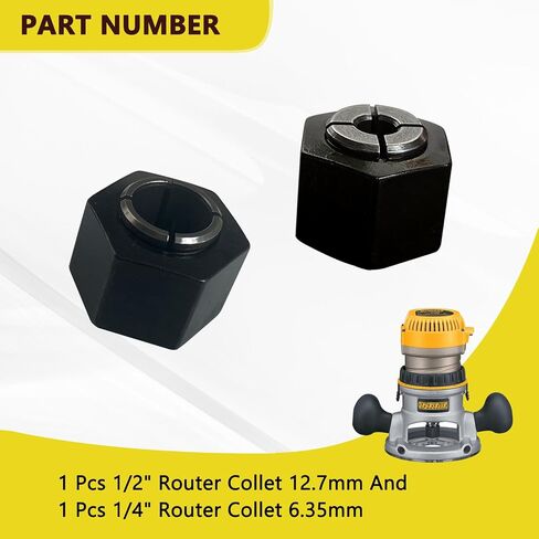 1/2" Router Collet 12.7mm and 1/4" Router Collet 6.35mm For DW 326286-04 DW621 DW6212DW616 DW618, For BS1617, 1618, 1618EVS,1617EVS, 1613AEVS,Craftsman router HC 323-293 in Kuwait