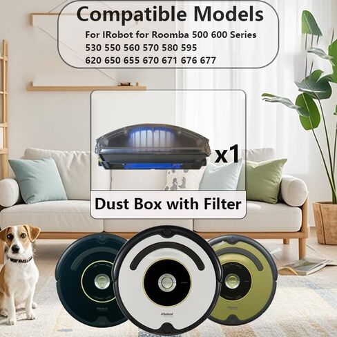 Dust Box Dust Bin with Filter Replacement Parts for IRobot for Roomba 500 600 Series 530 550 560 570 580 595 620 650 655 670 671 676 677 Accessories (Not for 680, 685, 690, 695) in Kuwait