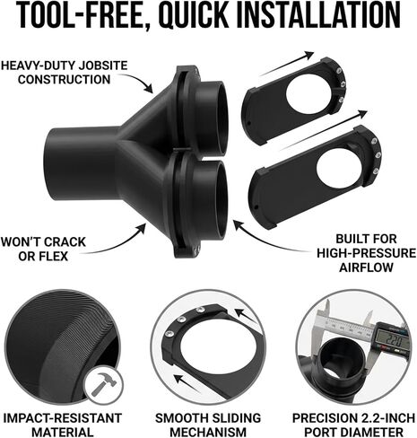 2 Way Splitter for Ridgid Shop with Separate Blast Gates | 2.2 Inch Dust Collection Y Connector Vacuum Hose Attachment,Dual Hose Adapter for Craftsman Wet Dry Vacuums&Woodworking Shop in Kuwait