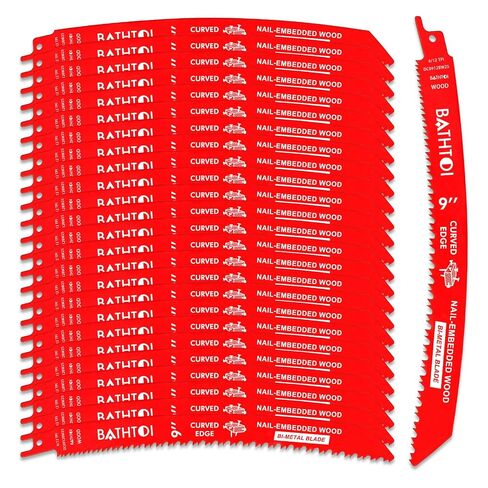 25 Pack 9 Inch 6/12 Tpi Curved Edge Reciprocating Saw Blades for Wood | for Wood & Nail-Embedded Wood, Bi-Metal Sawzall Blades, Dual Tooth Design, with 8% Cobalt, Longer Life & Faster Cutting Speed in Kuwait