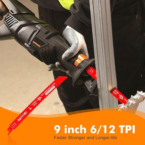 25 Pack 9 Inch 6/12 Tpi Curved Edge Reciprocating Saw Blades for Wood | for Wood & Nail-Embedded Wood, Bi-Metal Sawzall Blades, Dual Tooth Design, with 8% Cobalt, Longer Life & Faster Cutting Speed in Kuwait