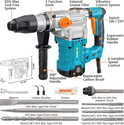 Berserker 1-9/16" SDS-Max Heavy Duty Rotary Hammer Drill with SDS Max Clay Spade, 4-1/2" x 18-1/2" Steel Shovel Bit in Kuwait