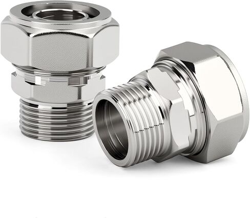 2PCS Straight Air Piping Fittings, 3/4" Tubing × 3/4" NPT Male, Double O-Ring Brass Nickel-Plated Tube Fitting for Shop Garage Compressed Air Tube System in Kuwait