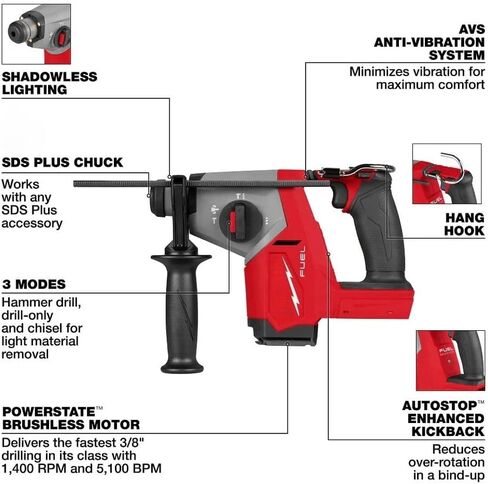 2908-20 Power Cordless Rotary Hammer for Milwaukee M18 FUEL 5/8" Rotary Hammer Red - Bare Tool in Kuwait