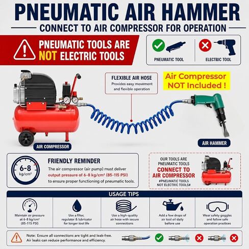 Pneumatic Air Chisel Kit 4500 BPM, Air Hammer Tool with 4 Chisels & 2 Springs, Heavy Duty for Rust Removal, Weld Slag, Bolt/Concrete Chipping, Auto Repair in Kuwait