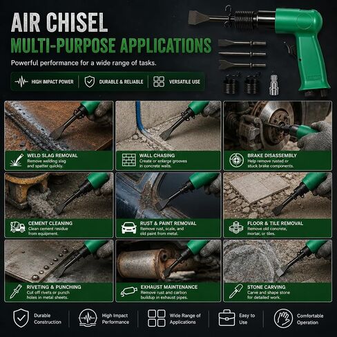 Pneumatic Air Chisel Kit 4500 BPM, Air Hammer Tool with 4 Chisels & 2 Springs, Heavy Duty for Rust Removal, Weld Slag, Bolt/Concrete Chipping, Auto Repair in Kuwait