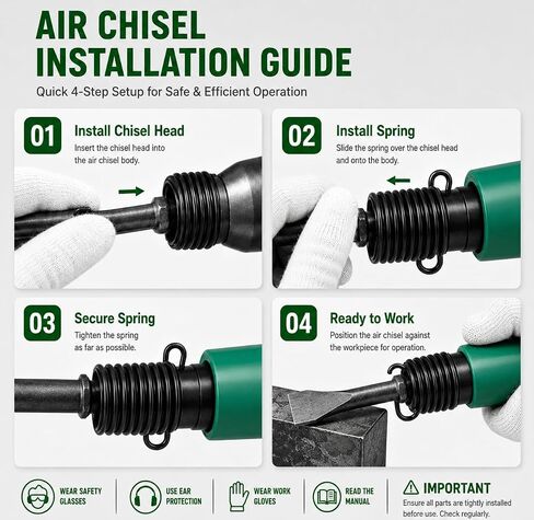 Pneumatic Air Chisel Kit 4500 BPM, Air Hammer Tool with 4 Chisels & 2 Springs, Heavy Duty for Rust Removal, Weld Slag, Bolt/Concrete Chipping, Auto Repair in Kuwait