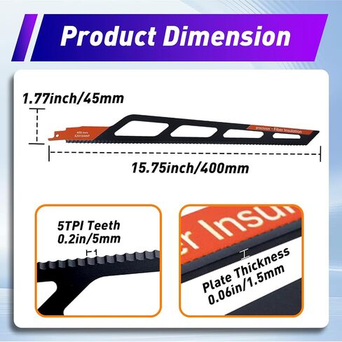 2-Pack 16"(400mm) PRO Fibre Insulation Reciprocating Saw Blade | Insulating Saw Blades, for Mineral Wool, Foam, Various Soft Materials in Kuwait