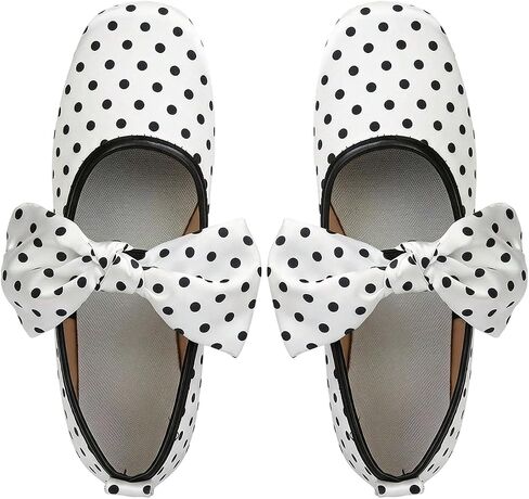 GORGLITTER Women's Polka Dots Ballet Flats Dressy Bow Square Toe Ballerina Shoes Wedding Party Work Dress Shoes in Kuwait