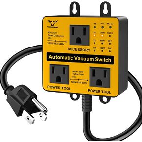 Upgraded Automatic Vacuum Switch, Autoswitch for Dust Collector, Customizable Delay (3/7/10s) for Shop Vac, Adjustable Power Tool Trigger (30/60/100W), with Overload and Tripping Protection-Black in Saudi Arabia