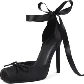 Celbreez Ballet Heels Closed Toe Heels for Women Satin Ballerina Bow Heel Stiletto Lace Up Nude High Heel Strappy Cute Women's Pumps Sexy Party Shoes Wedding Dress Mary Jane Shoes in Saudi Arabia