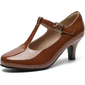 Women's T-Strap Mary Jane Character Shoes, Block Heel Pumps | Closed Round Toe, Adjustable Buckle, Mid Block Heel, Rubber Sole, Matte PU, Patent-look PU and Suede-look Color Options in Kuwait