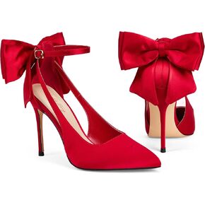 Elisabet Tang Women's 4 Inch Stiletto High Heels Pointed Toe Pumps with Ankle Strap - Satin Sexy Dress Shoes for Party, Dressy & Evening Events in Kuwait