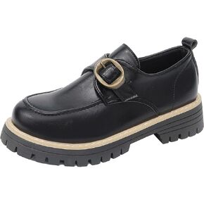 Women's Leather Chunky Platform Loafers Buckle Detail Comfortable Slip-On Non-Slip Lug Sole Dress Shoes for Fall Office Casual Daily Wear in Kuwait