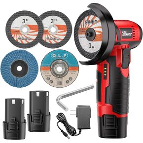 12V Cordless Angle Grinder, 3-Inch Mini Angle Grinder with 19500RPM Pure Copper Motor, 2 x 2000mAh Batteries & Grinding Discs, Lightweight Cutting Tool for Metal & Wood (RED) in Kuwait
