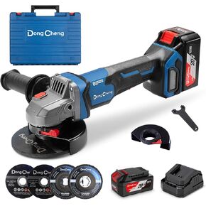 Dong Cheng Cordless Angle Grinder 20V 4-1/2 inch, 9000RPM with Paddle Switch, Cut Off Tool, DSC Protection for Cutting, Grinding, Polishing, Included 6 Discs & 4.0Ah Battery Kit (2x Battery Set) in Kuwait