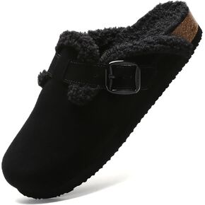 Women Suede Shearling Clogs Slip On Buckle Mule Arch Support，Backless | Cork Footbed, EVA wave-pattern Non Slip Outsole, Adjustable Buckle, All Day Comfort, Indoor Outdoor Walking in Kuwait