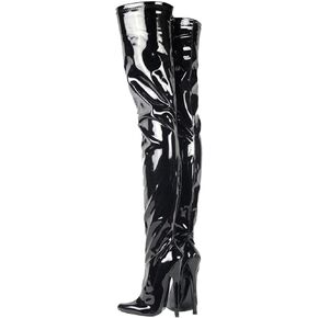 High Heels 18cm Hip Knee Plus Boots Pointed Toe Slim Heel Patent Leather,Matte-black-15 in Kuwait