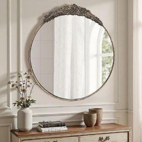 Growsun Round Wall Mirror with Vintage Gold Floral Frame – 24 Inch Decorative Wall Mirror for Living Room, Bedroom, Entryway, Bathroom Vanity – Elegant Antique Accent Home Décor in Saudi Arabia