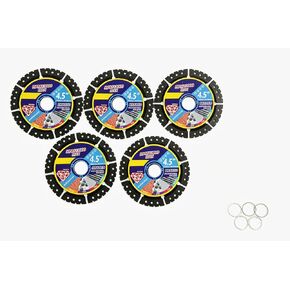 5 Pack 4.5" Brazed Multifunctional Diamond Saw Blade, Multipurpose Cutting Disc for Angle Grinder, Wet/Dry Use Blade for Tile, Marble, Stone, Metal & Plastic with Adaptor Washers in Kuwait
