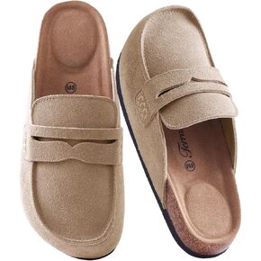 100% Genuine Leather Mules for Women Loafers & Slip-ons Comfortable | Women's Mules & Clogs Casual Backless with Arch Support Cork Footbed in Kuwait