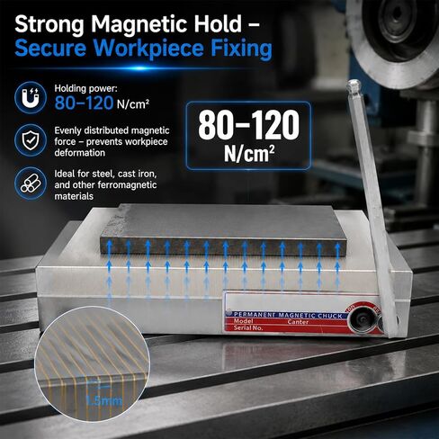 6"x12" Permanent Magnetic Chuck for Grinding Machine, N45 Strong Magnetic Chuck with 100-120N/cm² Holding Force, Waterproof Heavy-Duty Magnetic Chuck for Surface Grinder EDM Milling Machine in Kuwait