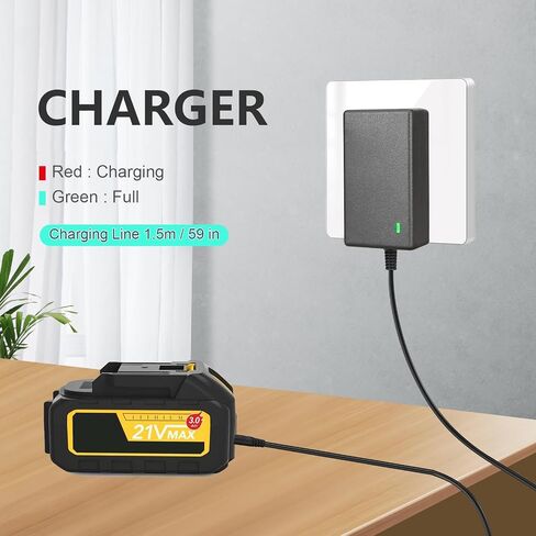 21V Charger for Mini Chainsaw, Drill, Wrench, Screwdriver, Trimmer, 1A 2.0Ah Lithium Battery Power Adapter Cord Compatible with 20V/21V Cordless Tools in Kuwait