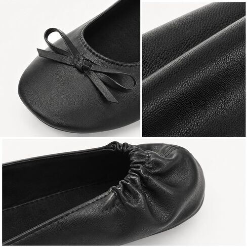 Foldable Flats for Women Black Fold Up-Flats for Travel Office, Ballet Flats Shoes for Purse, with Zipper Pouch, US 8-8.5 (248mm) in Kuwait