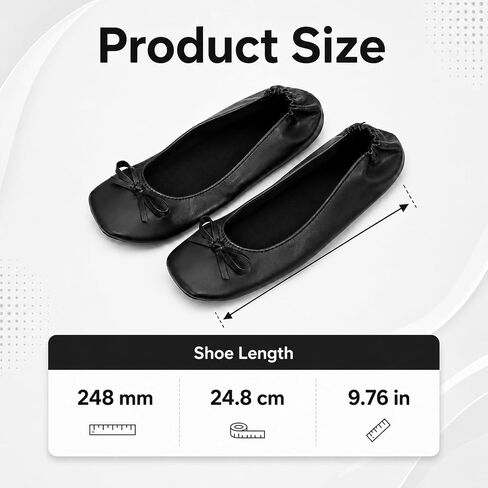 Foldable Flats for Women Black Fold Up-Flats for Travel Office, Ballet Flats Shoes for Purse, with Zipper Pouch, US 8-8.5 (248mm) in Kuwait