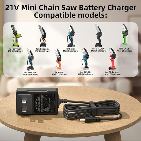 21V 1A Mini Chainsaw Lithium Battery Charger, Compatible with Aker/Saker/Seyvum/O-Conn Mini Chainsaw,Power Tools Lithium Battery Charger.US Plug. in Kuwait