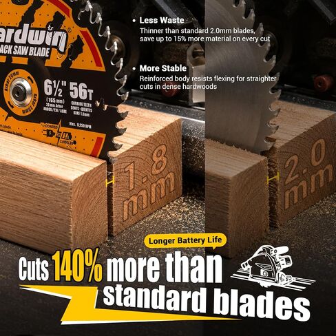 6-1/2" Track Saw Blade 56T 20mm Arbor Thin Kerf | Thin kerf 1.8mm carbide tipped blade for plunge & track saws. Clean cuts on wood, laminate, MDF & plywood. in Kuwait