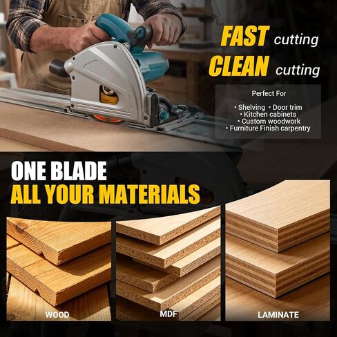 6-1/2" Track Saw Blade 56T 20mm Arbor Thin Kerf | Thin kerf 1.8mm carbide tipped blade for plunge & track saws. Clean cuts on wood, laminate, MDF & plywood. in Kuwait