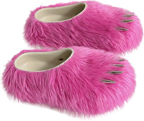 Bear Claw Slides Unisex Novelty Clogs Fuzzy Paw Fun Mules Slippers | Furry, Fluffy, Platform Slippers, Chunky, Closed Toe, Slip On, Indoor Outdoor House Shoes, Party, Metal Accent, Men, Women in Kuwait