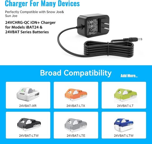 24V Lithium Battery Charger for Sun Joe and Snow Joe iBAT24 & 24VBAT | 24VCHRG-QC iON+ Charger, fit for Sun Joe and Snow Joe Battery Model: iBAT24-LT, iBAT24-XR, 24VBAT-LTE, 24VBAT-XR. in Kuwait
