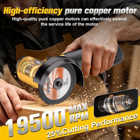 12V Cordless Angle Grinder, 3-Inch Mini Angle Grinder with 19500RPM Pure Copper Motor, 2 x 2000mAh Batteries & Grinding Discs, Lightweight Cutting Tool for Metal & Wood (YELLOW) in Kuwait