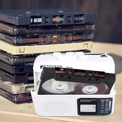 Retekess TR606 Tape Recorder Cassette Player, AM FM Cassette Players Walkman, Supports Voice/AUX Line in Record, Powered by DC or AA Battery (White) in Saudi Arabia