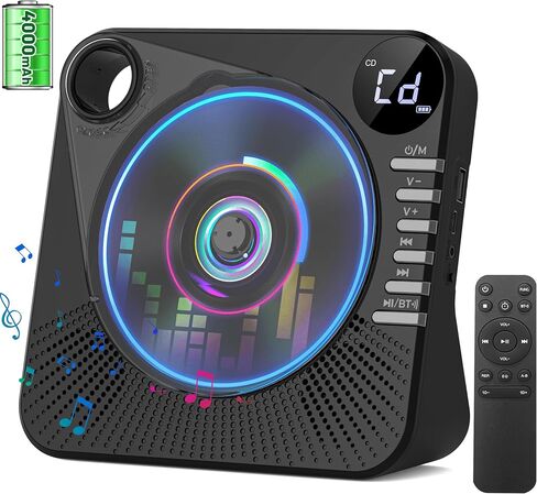Portable CD Player with Bluetooth: 4000mAh Rechargeable Kpop Music Player with HiFi Speaker,Remote Control,LCD Display,Sleep Timer,Headphone Jack, Supports CD/Bluetooth/FM Radio/U-Disk/AUX in Saudi Arabia